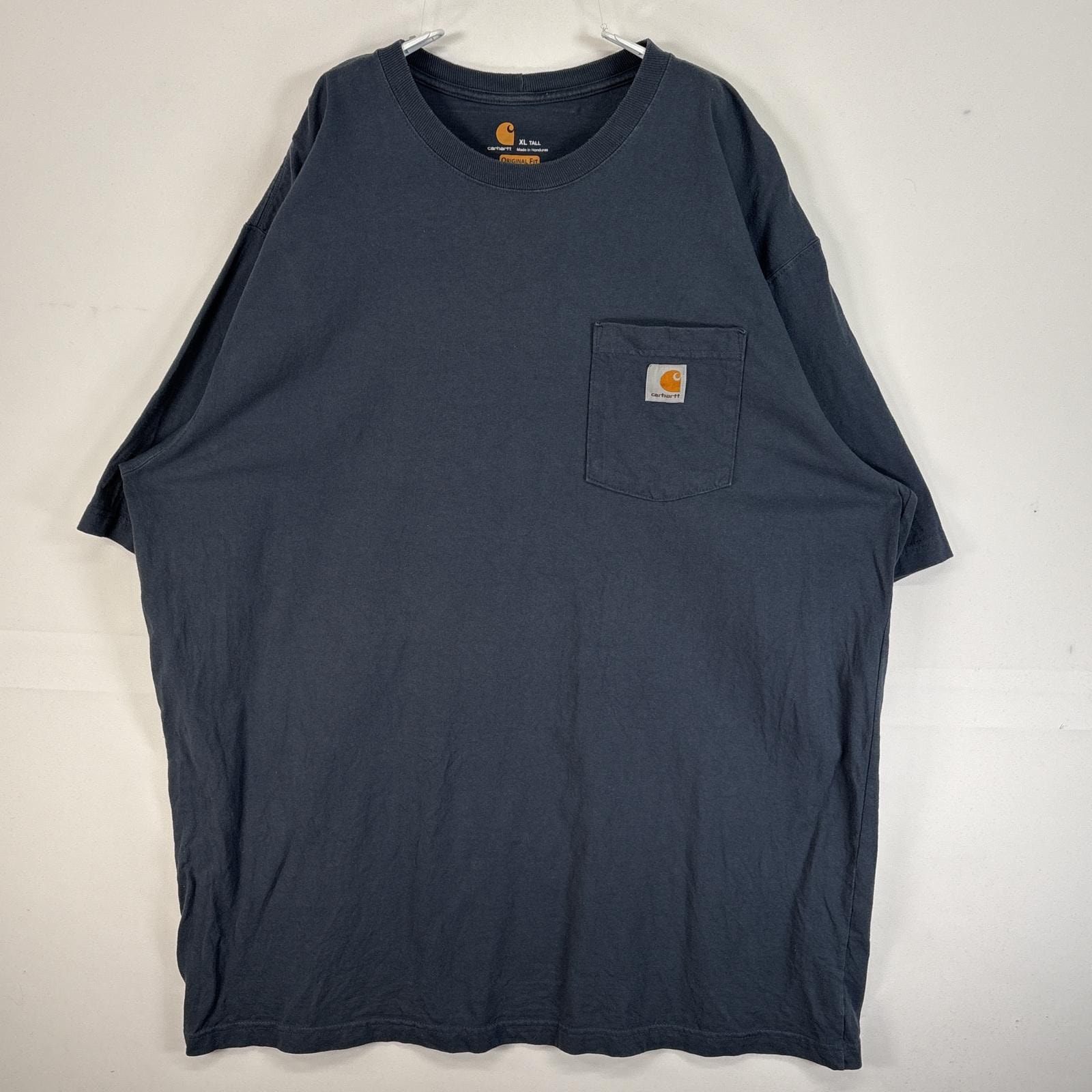 古着 カーハート Carhartt 半袖Tシャツ ワンポイント ロゴ 胸ポケ 大きいサイズ 肉厚 フェード XL  ブルー系 無地 メンズ