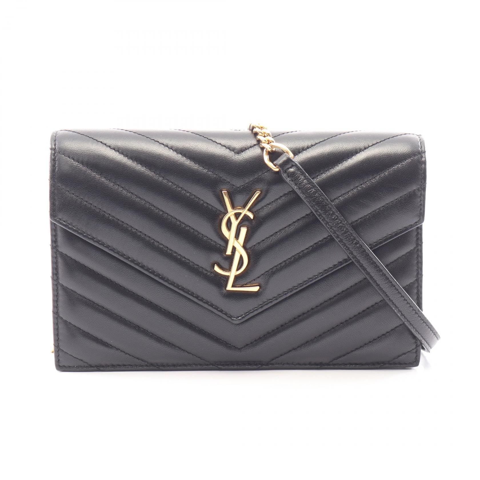 サンローランパリ SAINT LAURENT PARIS カサンドラ エンベロープ ショルダーバッグ バッグ レザー レディース ブラック系 742920 【中古】