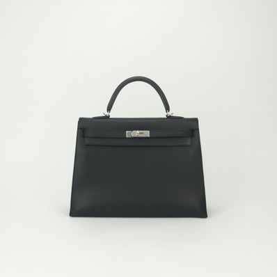 エルメス HERMES ケリー35 ケリー 35 バッグ トートバッグ アルデンヌ ノワール Noir ブラック Black 黒 シルバー金具 ハンドバッグ 外縫い 新型 新金具 V字金具