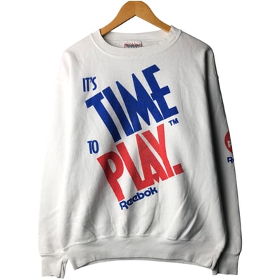 古着 80年代 リーボック Reebok IT'S TIME TO PLAY トリコロールカラー プリントスウェットシャツ トレーナー USA製 メンズL相当 ヴィンテージ/eaa599106