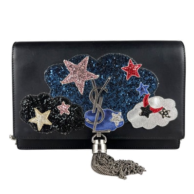 サンローラン SAINT LAURENT 斜め掛けショルダーバッグ チェーンウォレット レザー/メタル ブラック/シルバー レディース【中古】 z10193