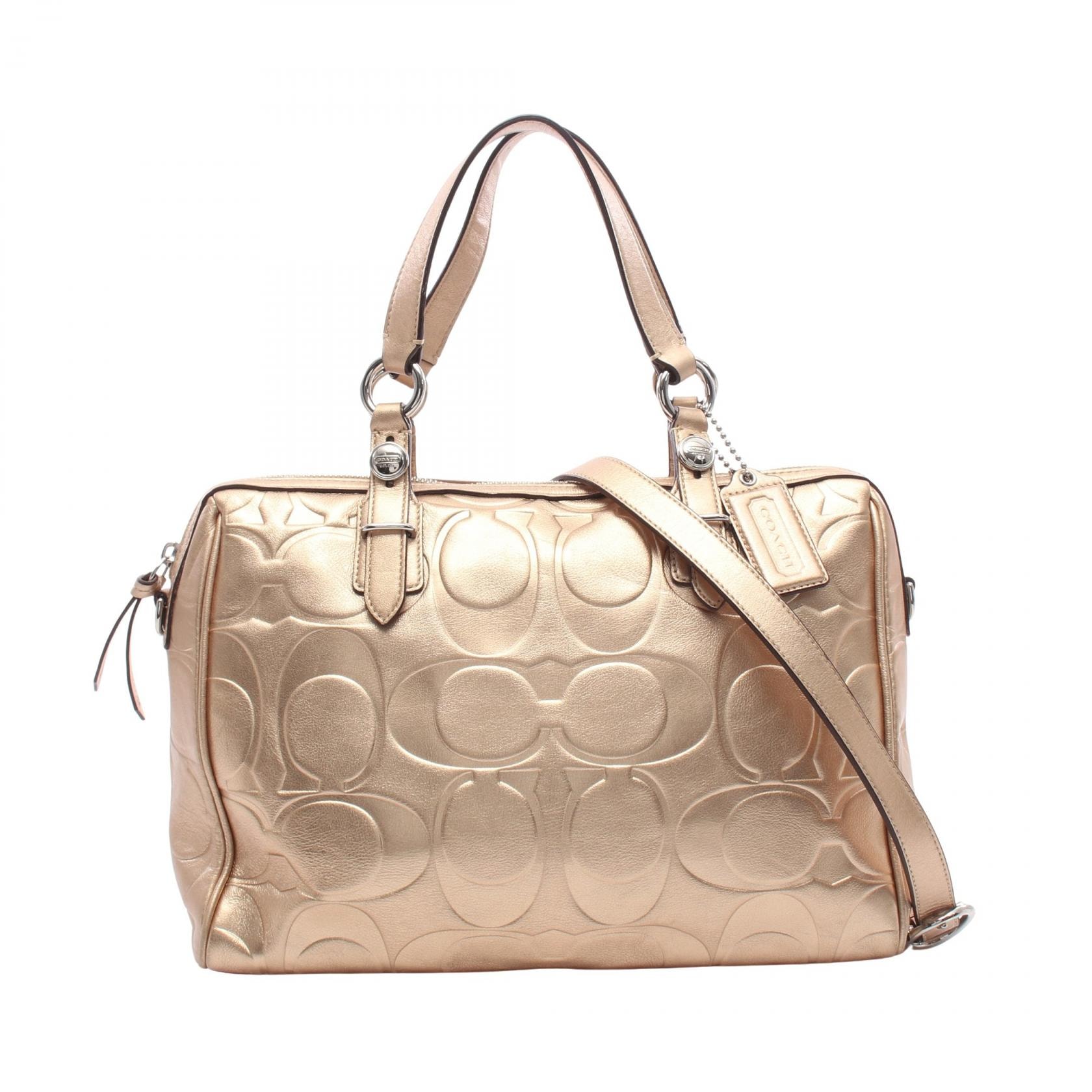 コーチ COACH ジグネチャー 2WAY ハンドバッグ バッグ レザー レディース ゴールド系 F17992 【中古】