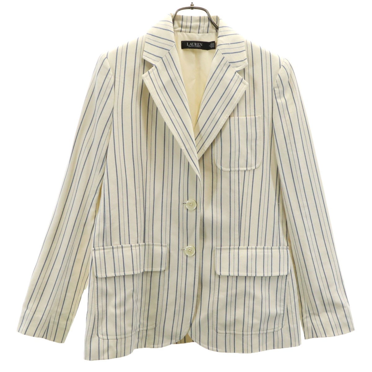 LAUREN RALPH LAUREN ローレンラルフローレン リネンブレンド ストライプ柄 ジャケット 4 アイボリー系