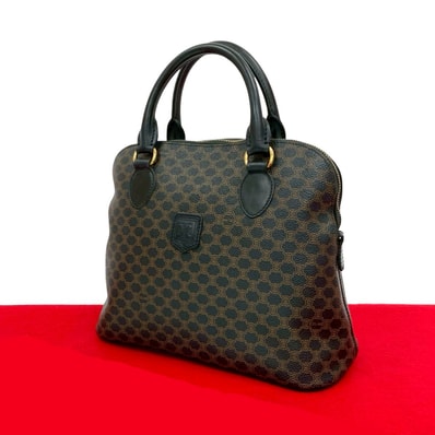 CELINE セリーヌ マカダム ブラゾン 柄 トリオンフ ロゴ レザー ハンドバッグ ブラック
018-4