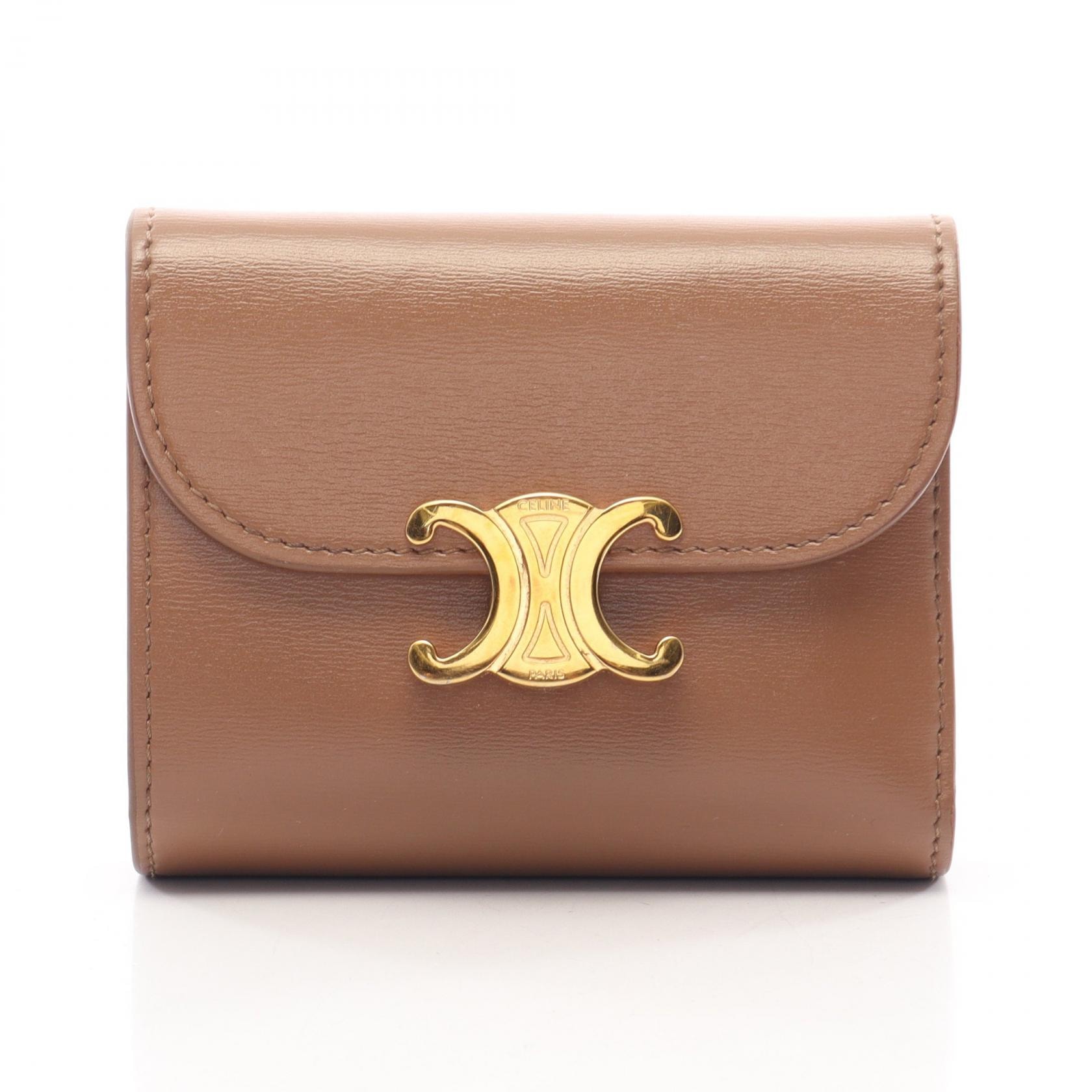 セリーヌ CELINE トリオンフ スモールフラップウォレット 三つ折り財布 財布 レザー レディース グレー系 【中古】
