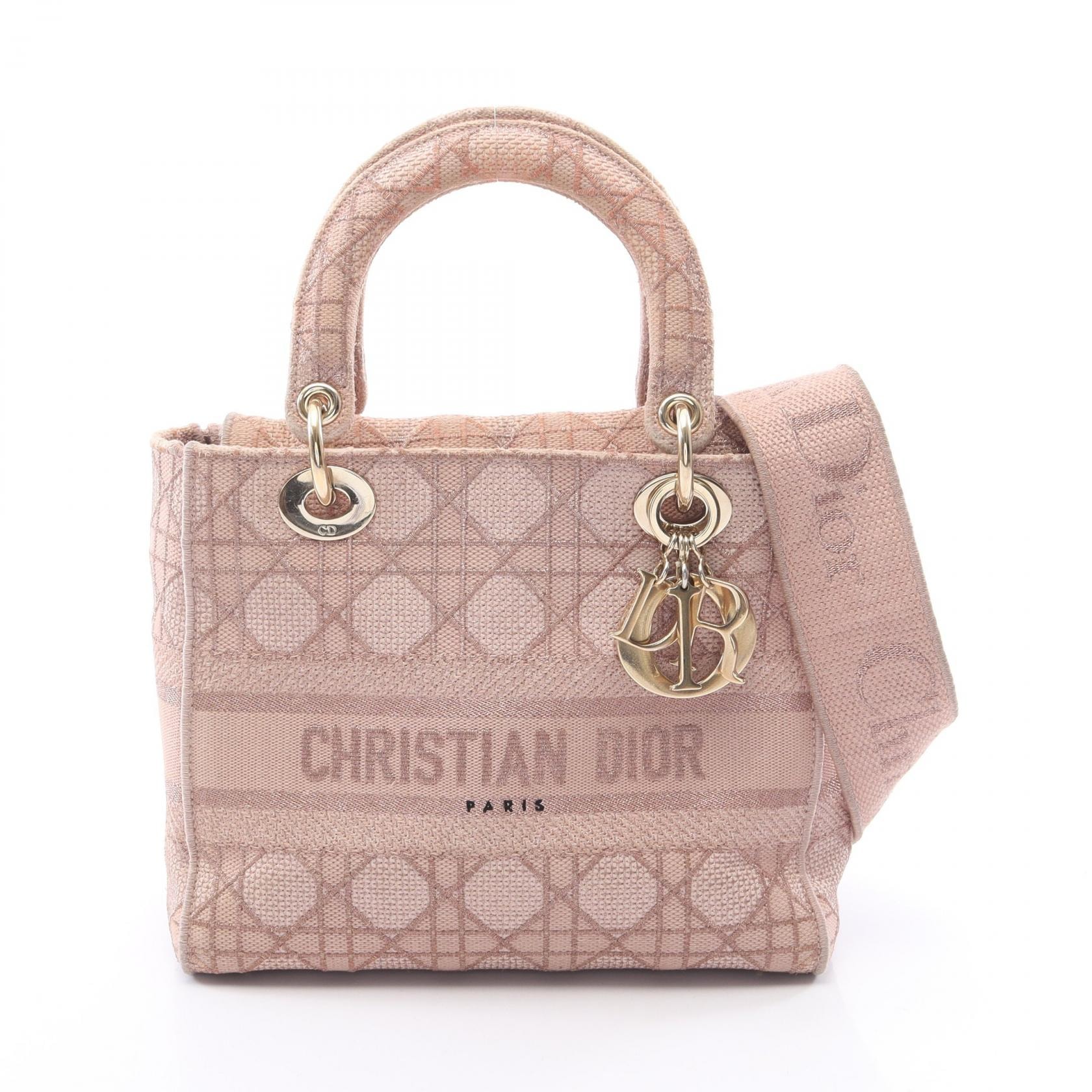 ディオール Dior LADY D-LITE ミディアム カナージュ 2WAY ハンドバッグ バッグ キャンバス レディース ピンク系 【中古】