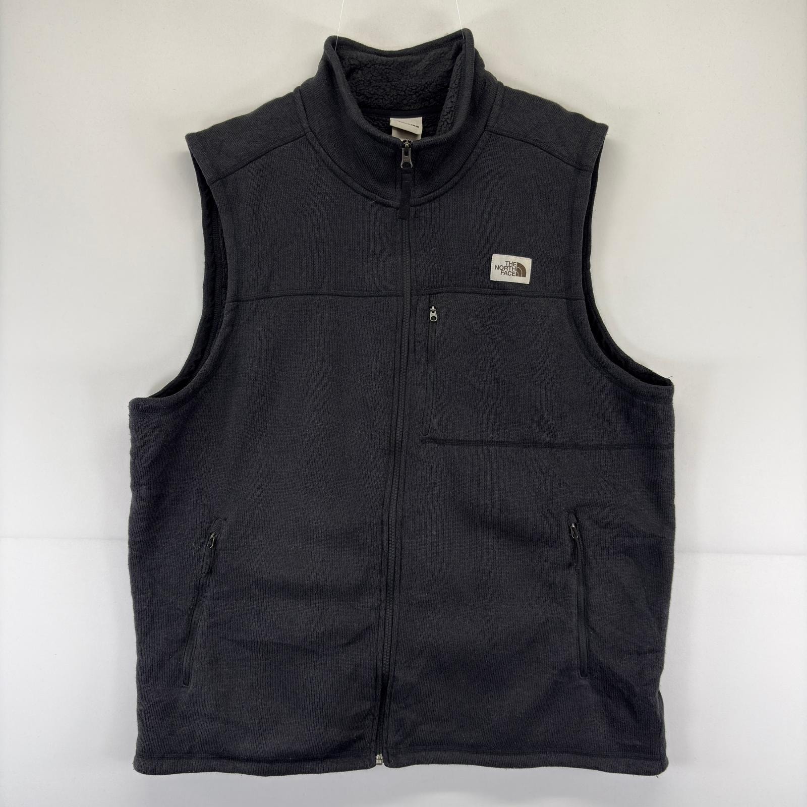 古着 ザ・ノースフェイス THE NORTH FACE ベスト ニット 大きいサイズ ロゴ フルジップ ベターセータータイプ 2XL  ブラック メンズ