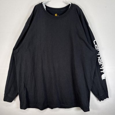 古着 カーハート Carhartt 長袖Tシャツ 袖プリント 大きいサイズ 肉厚 クルーネック 3XL ブラック メンズ