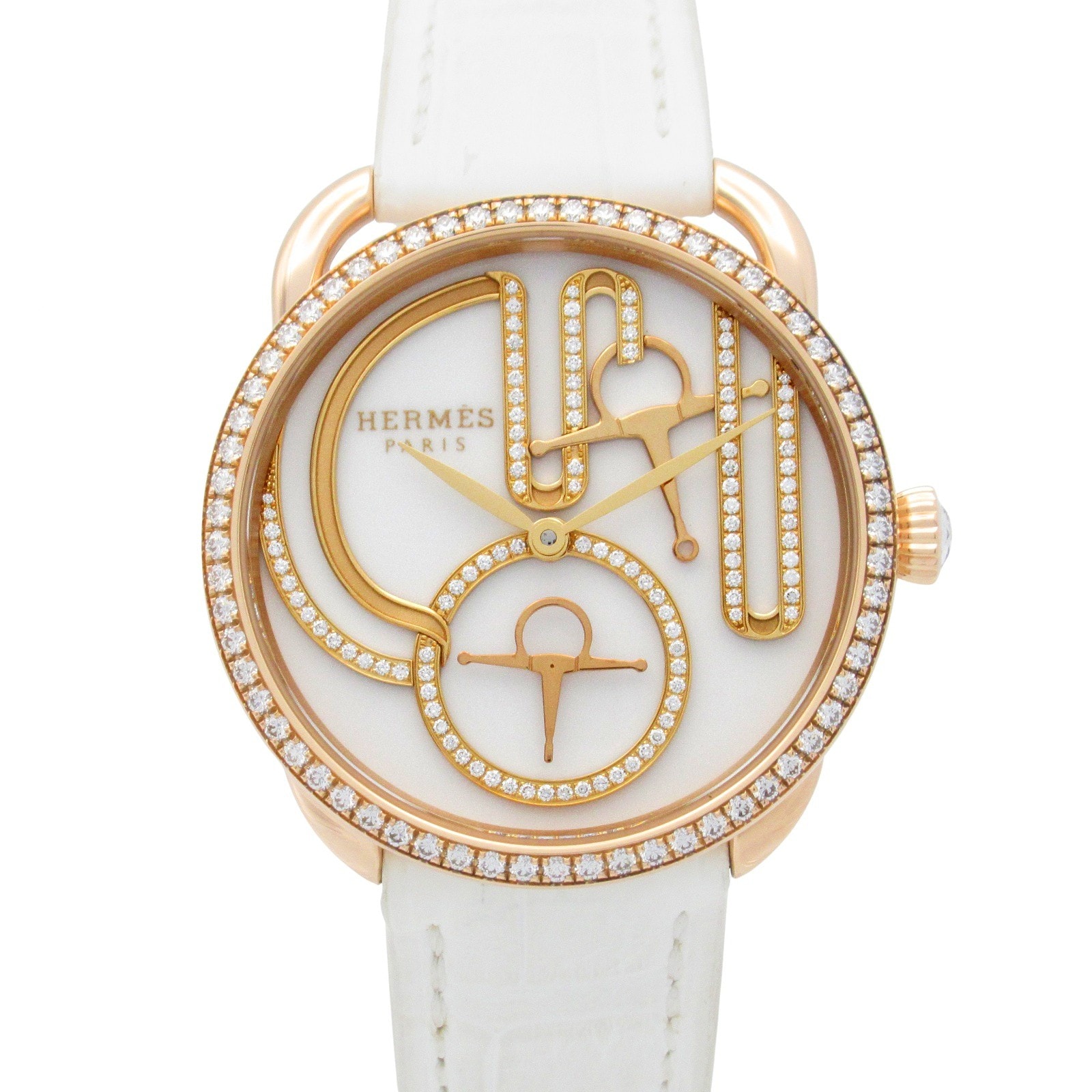 エルメス HERMES アルソー グラン・トゥラララ ブリッド・エ・モール 腕時計 時計 K18PG(ピンクゴールド) ダイヤモンド 革 レディース ホワイト系 AR12.671 【中古】