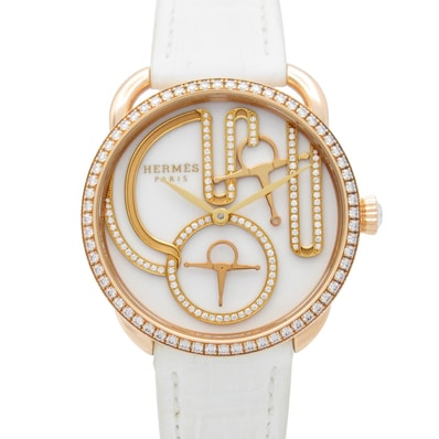 エルメス HERMES アルソー グラン・トゥラララ ブリッド・エ・モール 腕時計 時計 K18PG(ピンクゴールド) ダイヤモンド 革 レディース ホワイト系 AR12.671 【中古】