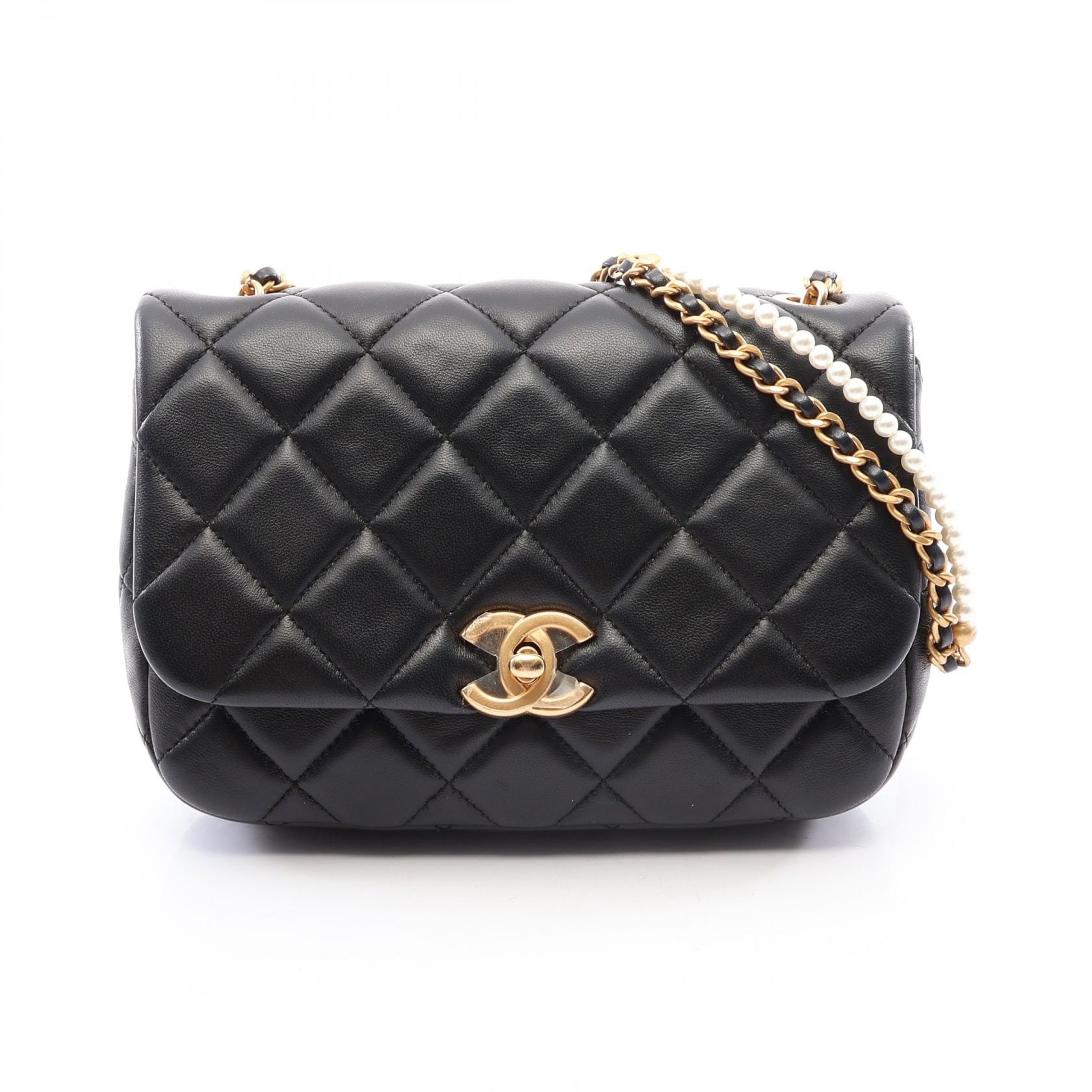 シャネル CHANEL マトラッセ フェイクパール ショルダーバッグ バッグ ラムスキン(羊革) レディース ブラック系 AS5352 【中古】