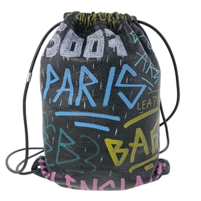 BALENCIAGA バレンシアガ ドローストリング バックパック リュック・デイパック 581779 レザー ブラック メンズ【中古】