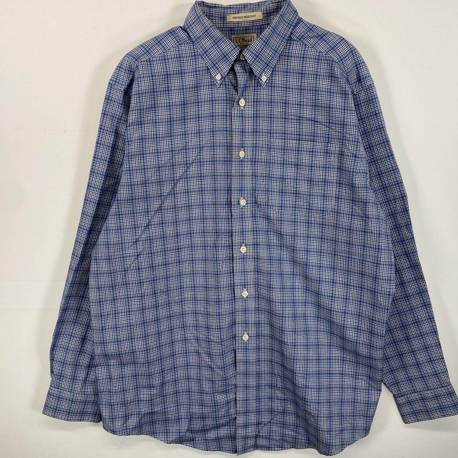 古着 エルエルビーン L.L.Bean 長袖シャツ ボタンダウン 胸ポケット L-REG ブルー系 チェック メンズ