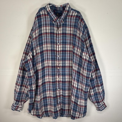 古着 ラルフローレン RALPH LAUREN 長袖シャツ ロゴ 刺繍 チェック柄 リネン 3XLT ブルー系 マルチカラー メンズ