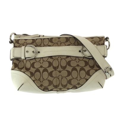 COACH コーチ シグネチャー ブラウン ベージュ ホワイト キャンバス レザー/ ショルダーバッグ メッセンジャーバッグ 600275 【中古】