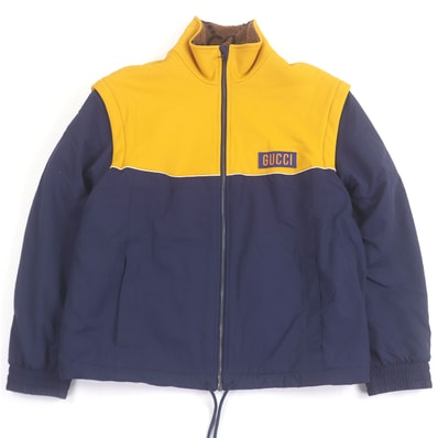 美品 グッチ ジャケット ネイビー イエロー メンズ M 673635