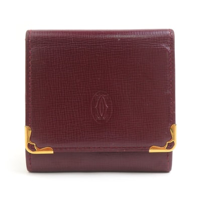 カルティエ CARTIER コインケース レザー バーガンディ ゴールド メンズ【中古】 e60796i