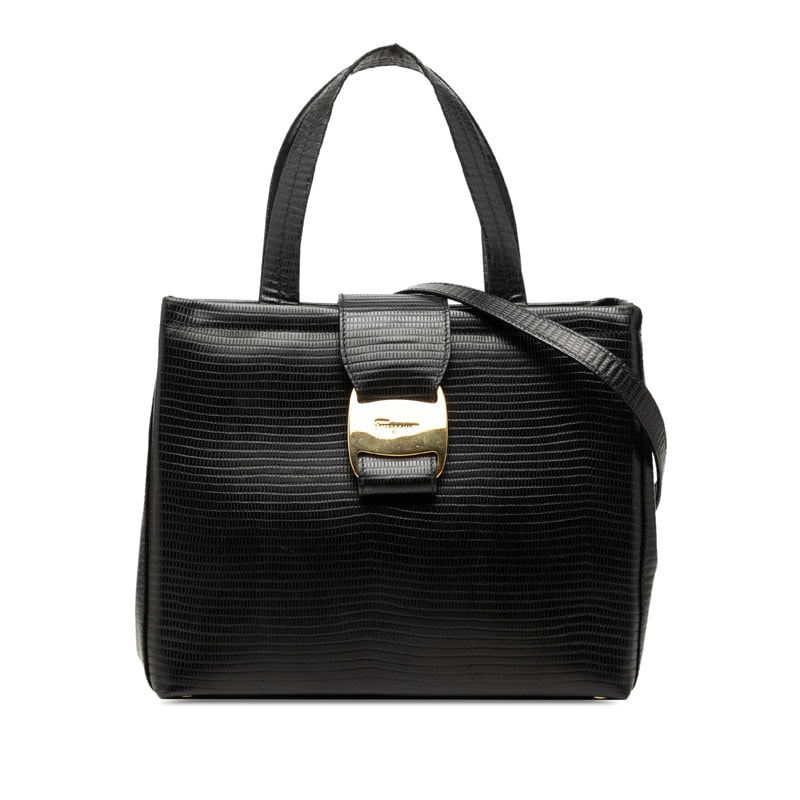 サルヴァトーレフェラガモ ヴァラ ハンドバッグ 2WAY ショルダーバッグ AQ-21 8252 ブラック レザー レディース Salvatore Ferragamo 中古