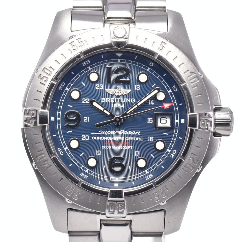 ブライトリング BREITLING A17390 スーパーオーシャン スチールフィッシュ ブルー 自動巻き メンズ 内箱・保証書付き 腕時計 O#148373