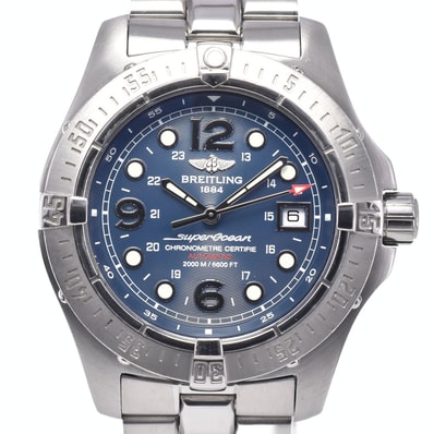 ブライトリング BREITLING A17390 スーパーオーシャン スチールフィッシュ ブルー 自動巻き メンズ 内箱・保証書付き 腕時計 O#148373