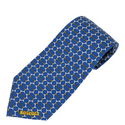 【中古】 エルメス ネクタイ トヨタ限定品 シルク ブルー ホワイト ゴールド ビジネス 紳士 スーツ メンズ 男性 HERMES