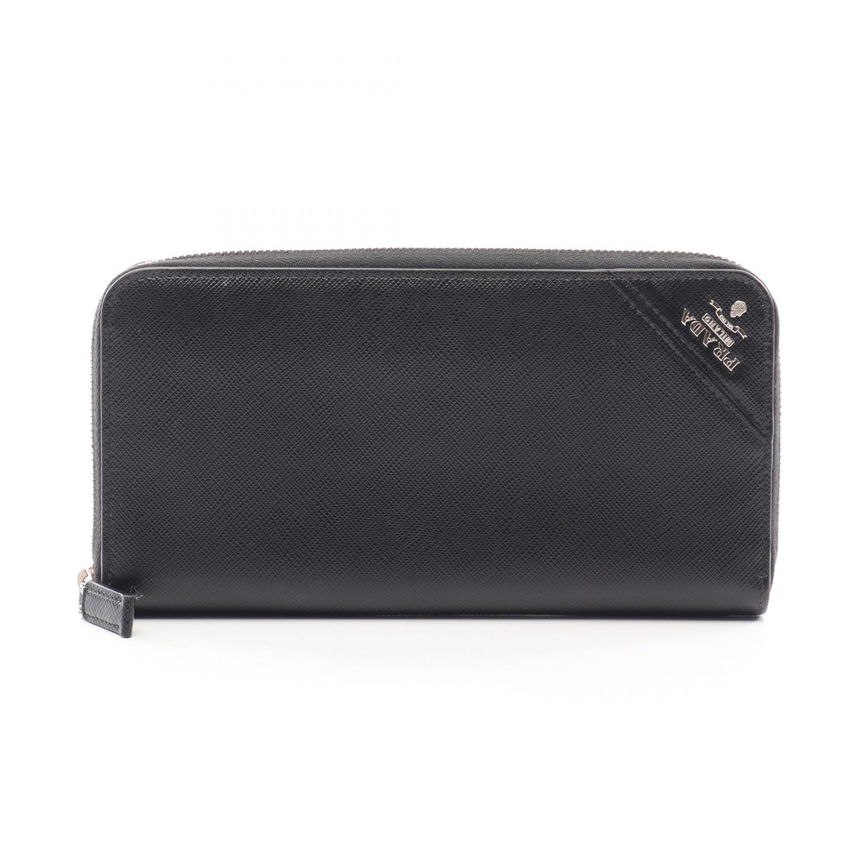 プラダ PRADA SAFFIANO METAL ラウンド長財布 財布 サフィアーノレザー メンズ ブラック系 2ML317 【中古】