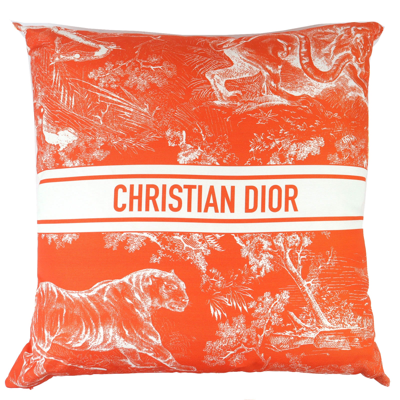 極美品 クリスチャンディオール ディオリビエラ クッション リネン混 オレンジ