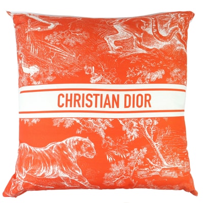 極美品 クリスチャンディオール ディオリビエラ クッション リネン混 オレンジ