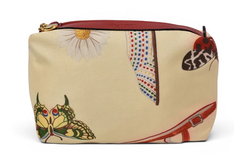 フェラガモ 未使用 ヴィンテージ コスメポーチ/トラベルポーチ Salvatore Ferragamo キャンバス/レザー レッド HE22 3081【中古】