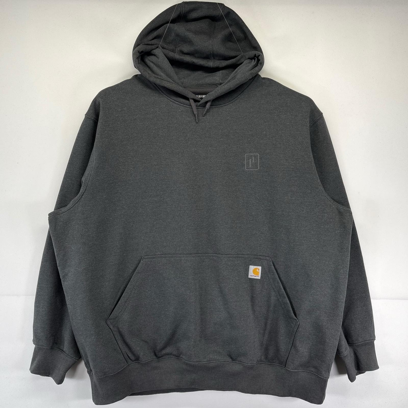 古着 カーハート Carhartt パーカー 大きいサイズ トレーナー プルオーバー ワンポイントロゴ刺繍デザイン 3XL  グレー系 メンズ