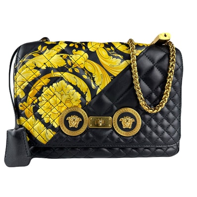ヴェルサーチ VERSACE ショルダーバッグ レザー ブラック×イエロー レディース【中古】 z8949