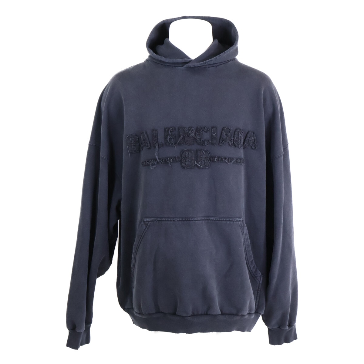 バレンシアガ 【新品同様/国内正規】821861 TSVA フロントロゴ ダメージ加工 プルオーバー パーカー XS