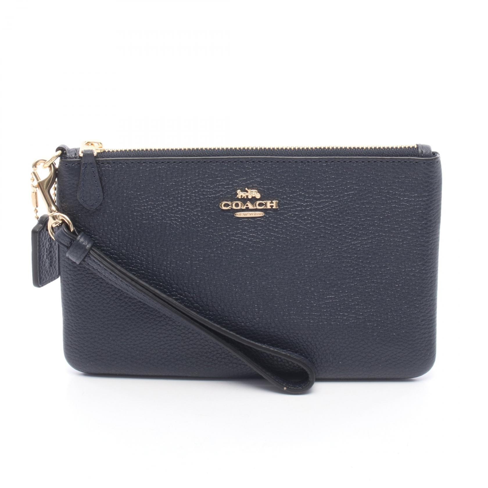 コーチ COACH スモール リストレット ポーチ バッグ レザー レディース ネイビー系 22952 【中古】