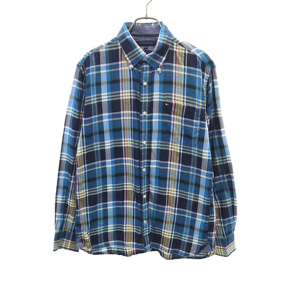 TOMMY HILFIGER トミーヒルフィガー チェック柄 長袖 ボタンダウンシャツ S ブルー系