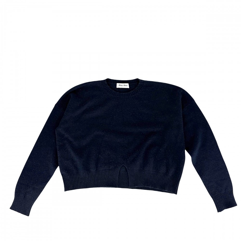 MIUMIU ミュウミュウ トップス センタースリット バックロゴ 長袖 ニット アパレル 服 セーター 40 ネイビー 紺 カシミヤ    レディース 秋 冬【中古品】