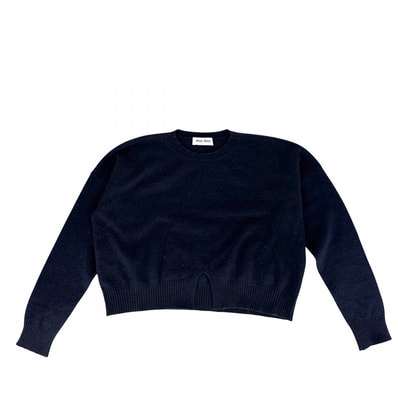 MIUMIU ミュウミュウ トップス センタースリット バックロゴ 長袖 ニット アパレル 服 セーター 40 ネイビー 紺 カシミヤ レディース 秋 冬【中古品】