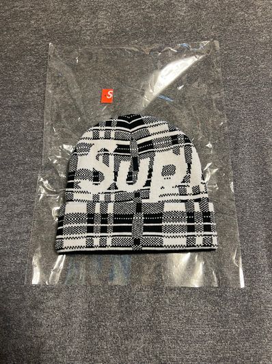 Supreme Big Logo Beanie "White Plaid" (23FW)
