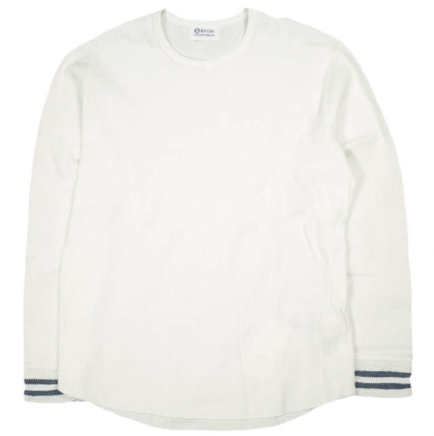 新品 KUON クオン 日本製 リブ裂き織りワッフルサーマルカットソー 2001-CS05 M WHITE 久遠 長袖 Tシャツ トップス g24768