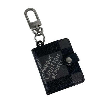 ルイヴィトン LOUIS VUITTON ポルト クレ カルネ ダミエ アーカイヴズ ミニノート M00480 ダミエ バッグチャーム キーホルダー レザー ブラック