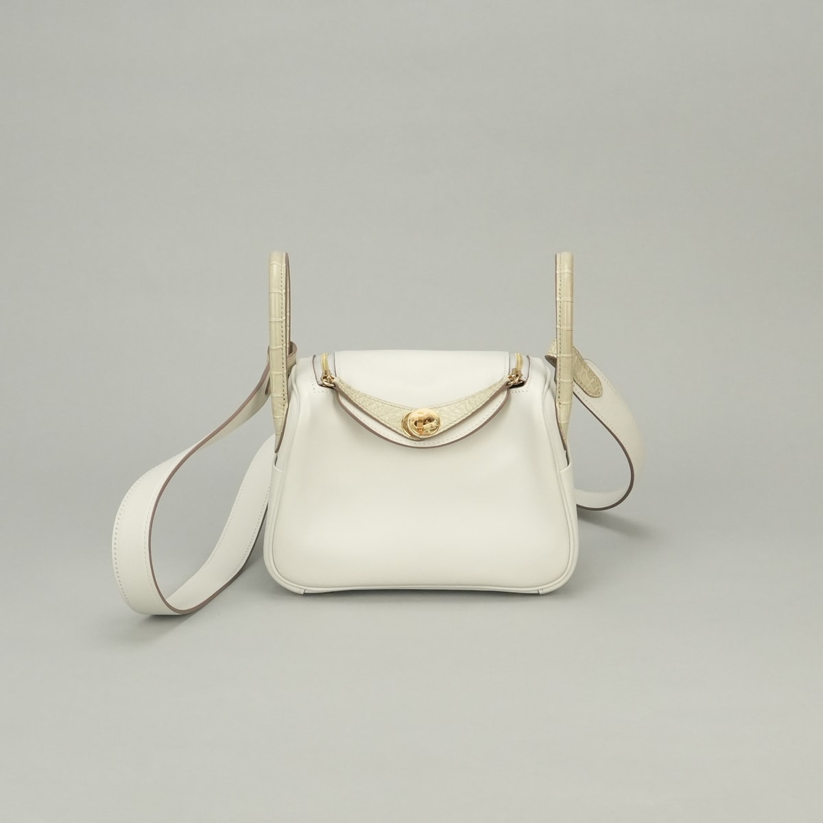 エルメス HERMES リンディ20 タッチ ミニリンディ バッグ ショルダーバッグ スイフト アリゲーターマット ニューホワイト New White べトン Beton ホワイト Whiteグレー Gray 白 ゴールド金具
