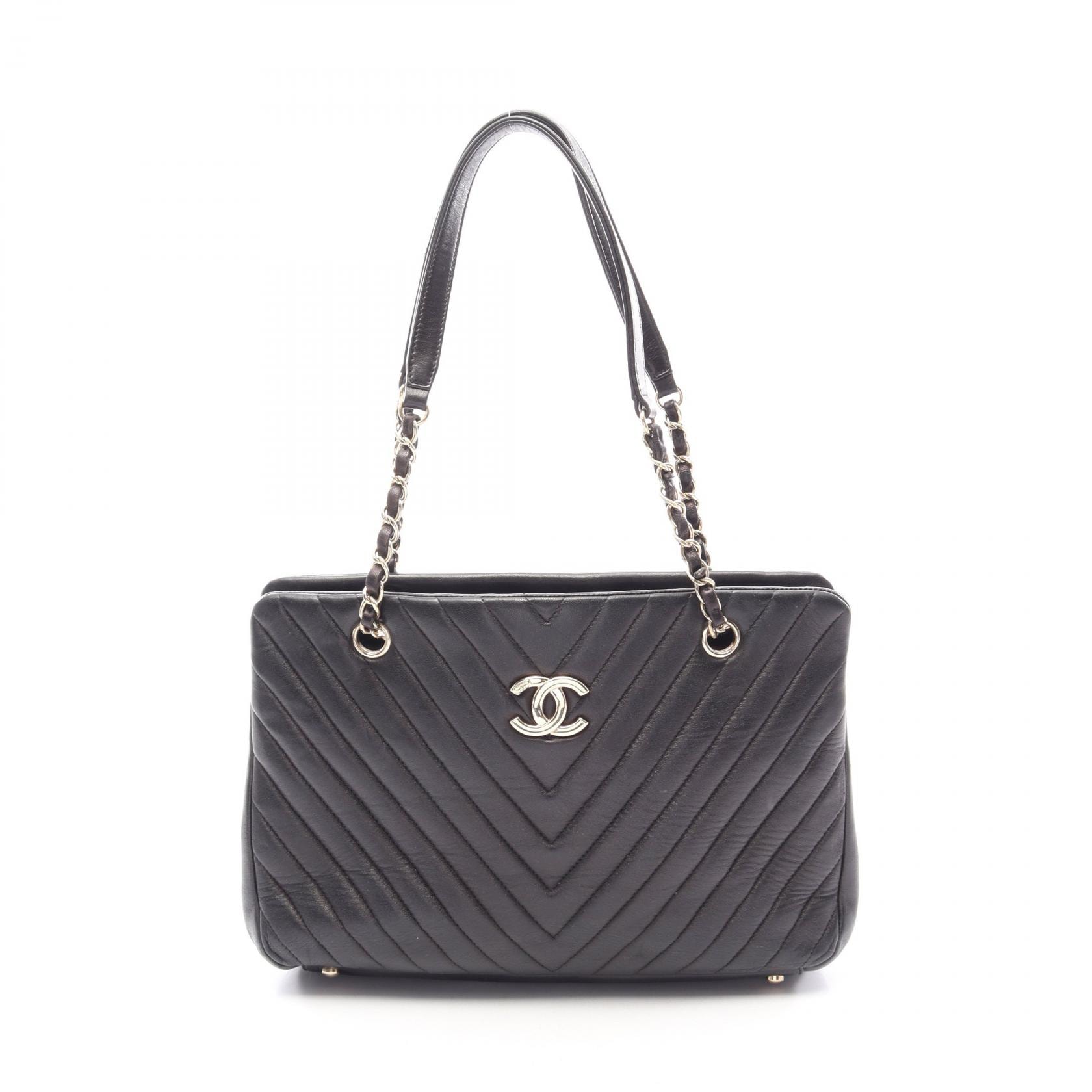 シャネル CHANEL Vステッチ シェブロン トートバッグ バッグ レザー レディース ブラック系 【中古】
