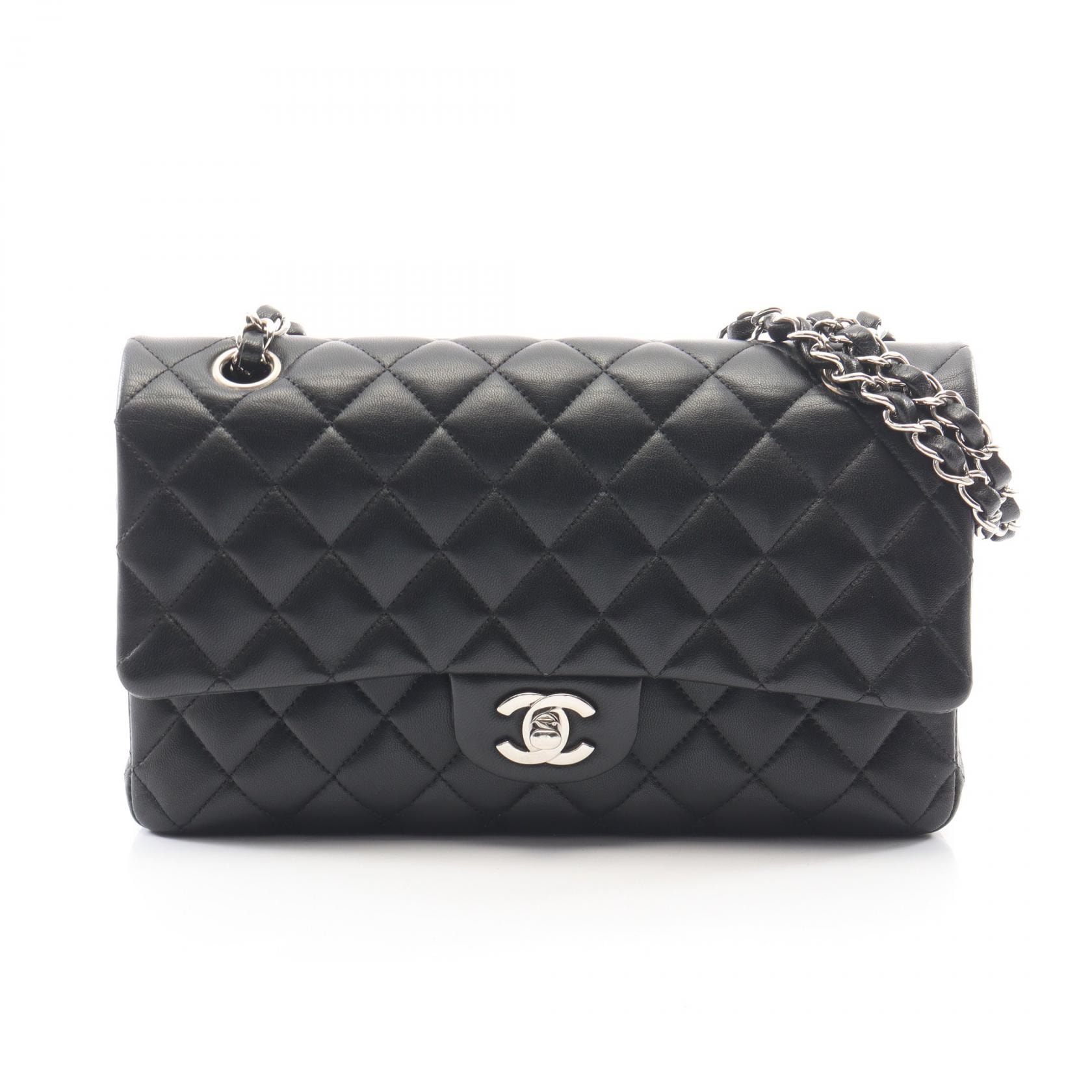 シャネル CHANEL マトラッセ Wフラップ ショルダーバッグ バッグ ラムスキン(羊革) レディース ブラック系 【中古】