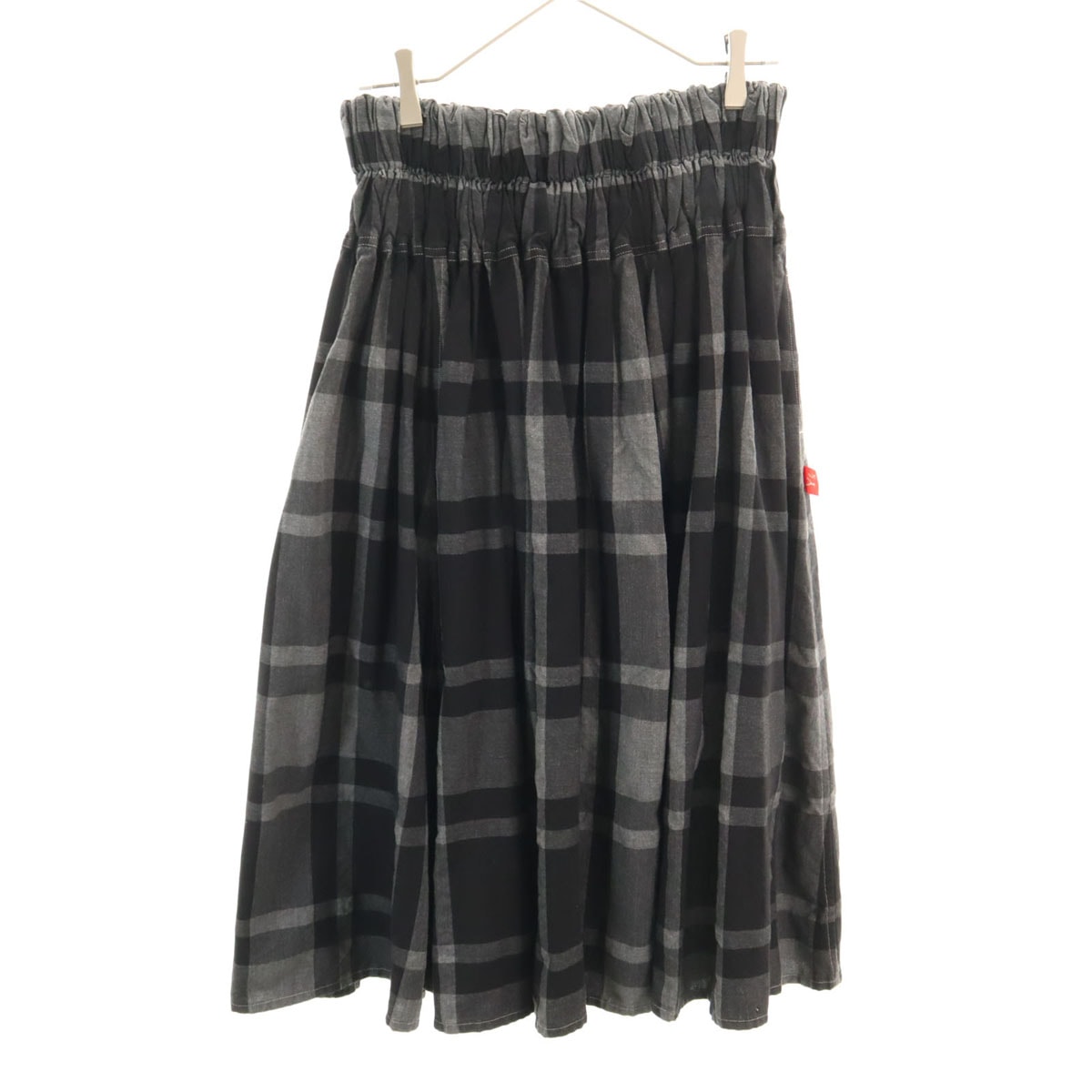Y's ワイズ 日本製 チェック柄 ロング丈 ギャザースカート 1 チャコールグレー