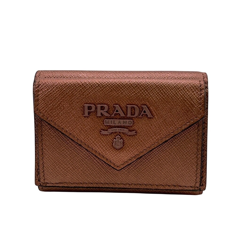 プラダ PRADA 二つ折り財布 サフィアーノレター コンパクトウォレット 1MH021 ピンク