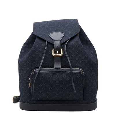 ルイ ヴィトン モノグラム ミニ モンスリGM リュック バックパック M92455 ネイビー キャンバス レザー レディース LOUIS VUITTON 【中古】