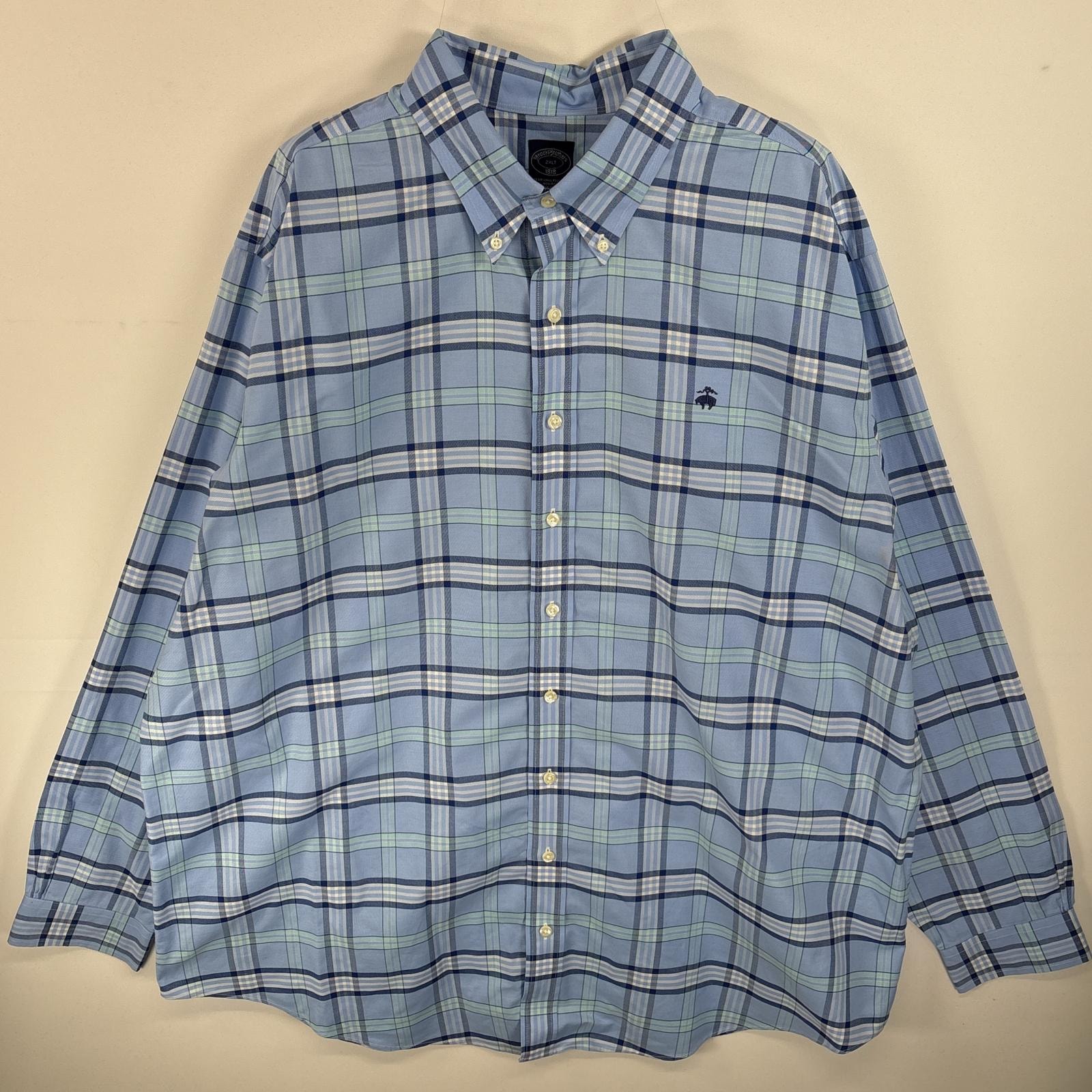 古着 ブルックスブラザーズ Brooks Brothers 長袖シャツ ボタンダウンシャツ ワンポイント ロゴ 刺繍 1818 2XLT  水色系 チェック メンズ