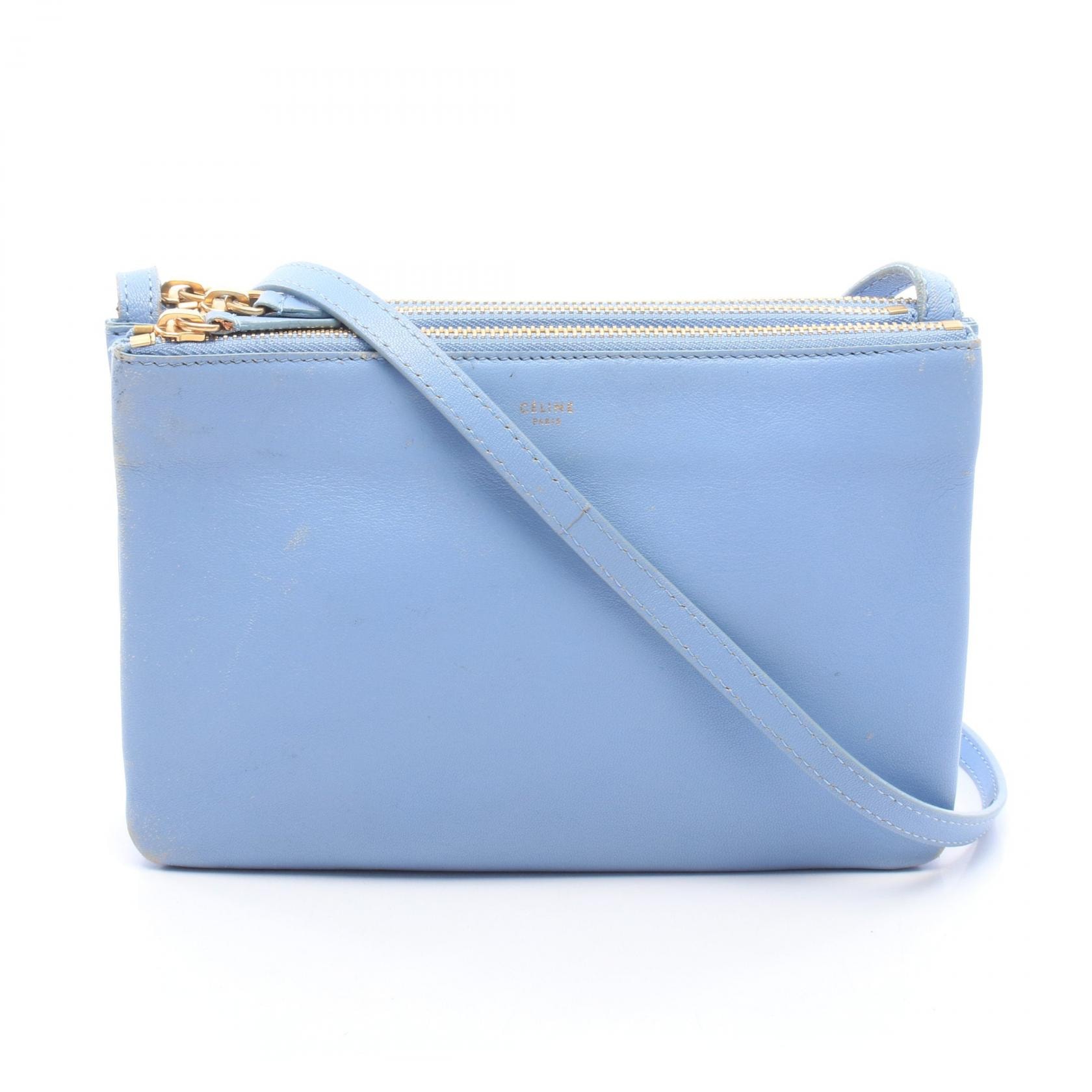 セリーヌ CELINE TRIO SMALL トリオ スモール ショルダーバッグ バッグ レザー レディース ブルー系 【中古】