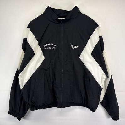 古着 90's/90年代 リーボック Reebok ナイロンジャケット 大きいサイズ ツートンカラー スポーツ フルジップ 刺繍 3XL ブラック メンズ