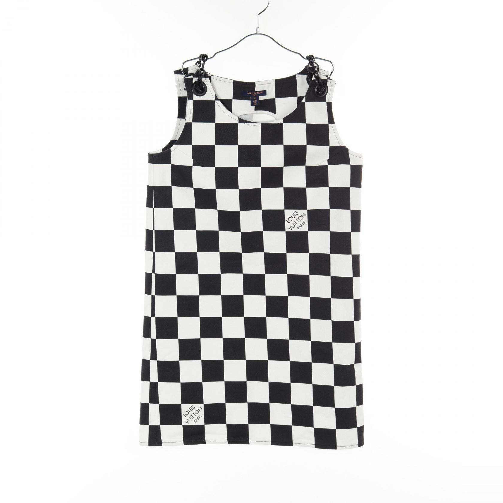 ルイ・ヴィトン LOUIS VUITTON ダミエ デニムチェーンストラップ ドレス ワンピース 衣料品 トップス コットン レディース ブラック系 / ホワイト系 【中古】