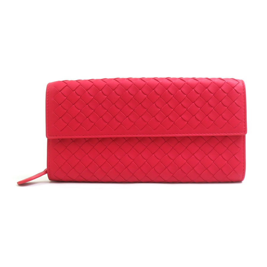 ボッテガヴェネタ BOTTEGAVENETA 長財布 イントレチャート レザー レッド ユニセックス【中古】 h32418c